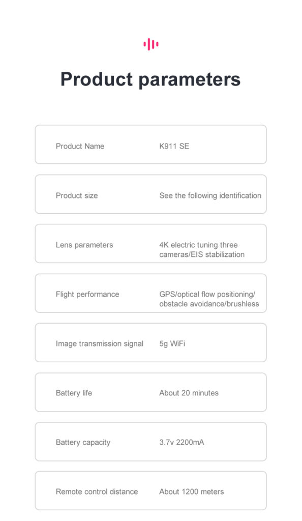 The Folded K911 se Drone Product Parameter